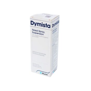 Box and bottle of Dymista Nasal Spray for allergic rhinitis relief